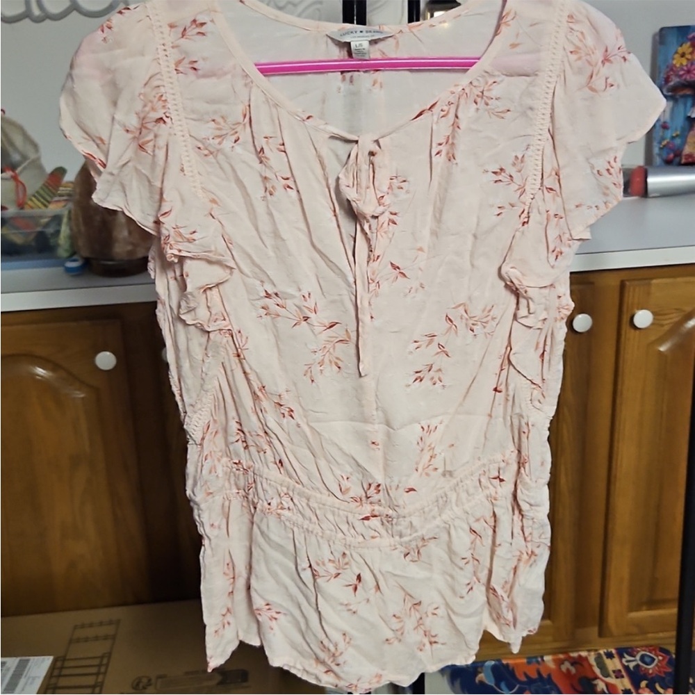 Lucky Brand Pink Floral Ruffle Top
